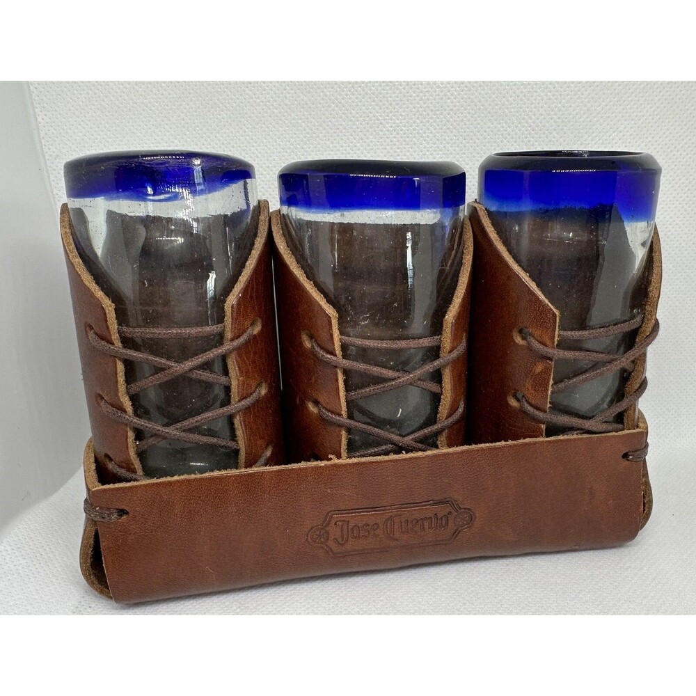 Jose Cuervo Tequila Shot Glasses Leather Wrapped  With Carry Case BARWARE BAR